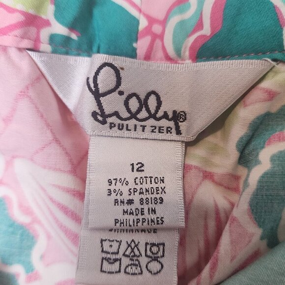 Lilly Pulitzer floral capris pants size 12 Hibiscus Pink Beach Mat pattern - Picture 5 of 13